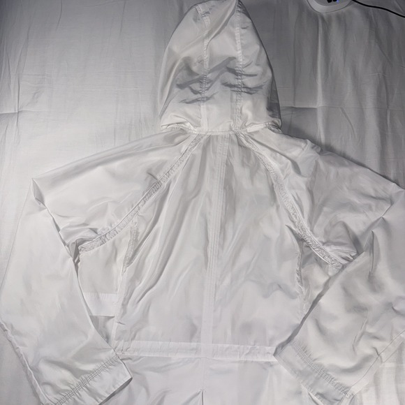 Athleta Rain Drop Jacket‎ Hooded Longline White Windbreaker Full Zip Women Large - Picture 11 of 16